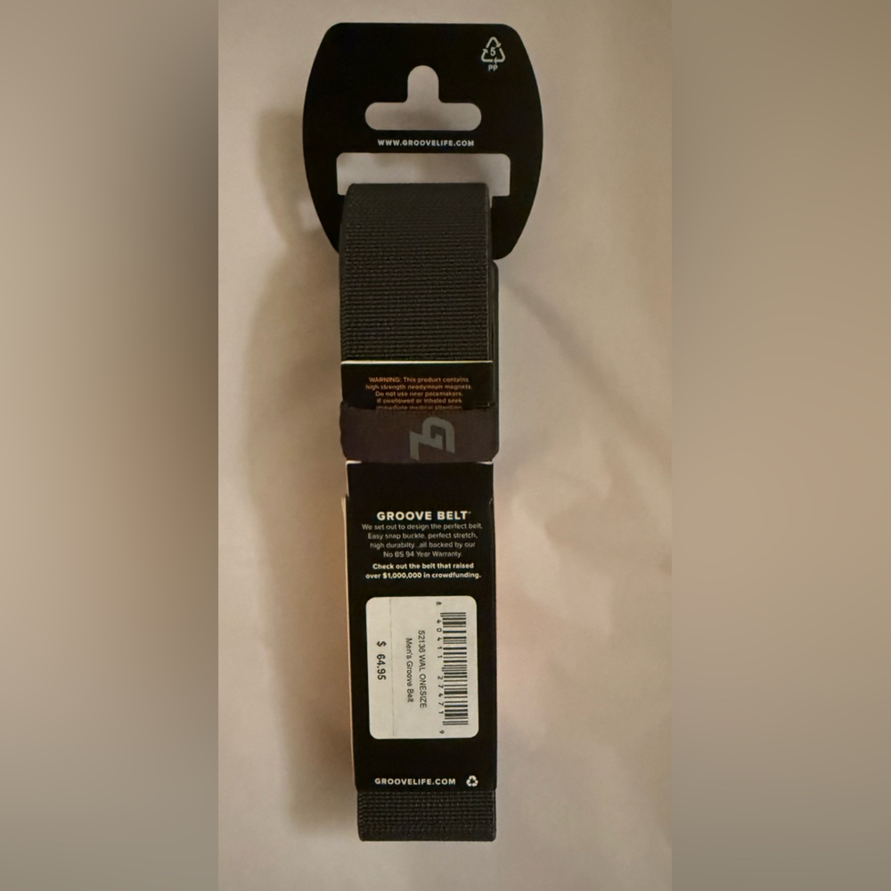 GROOVE Men’s Magnetic Buckle Belt, ONE SIZE, Color: Black with brown buckle, NWT - Picture 5 of 11
